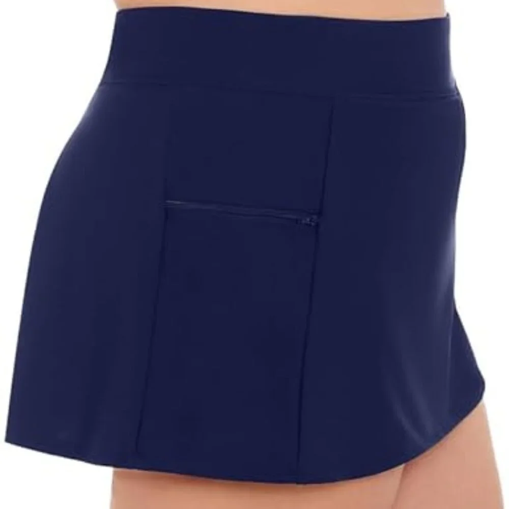Swim Solutions Plus Size Zippered Pocket Swim Skort Navy Blue 20W